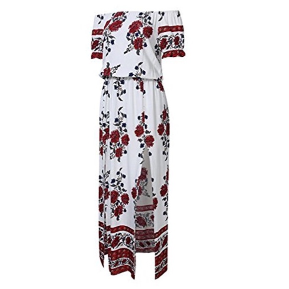 Off Shoulder Bohemian Side Slit Maxi Dress - Picture 5 of 8